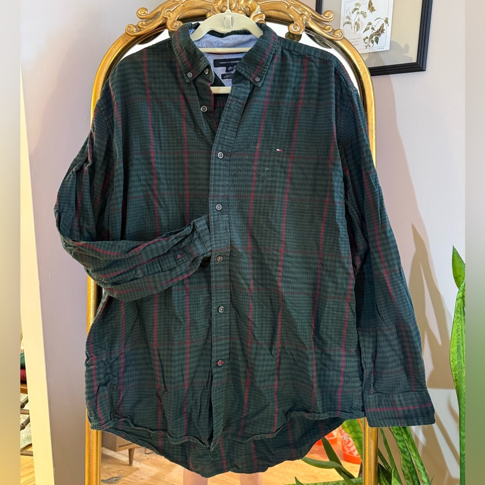 Tommy Hilfiger Green and Red Plaid Shirt
